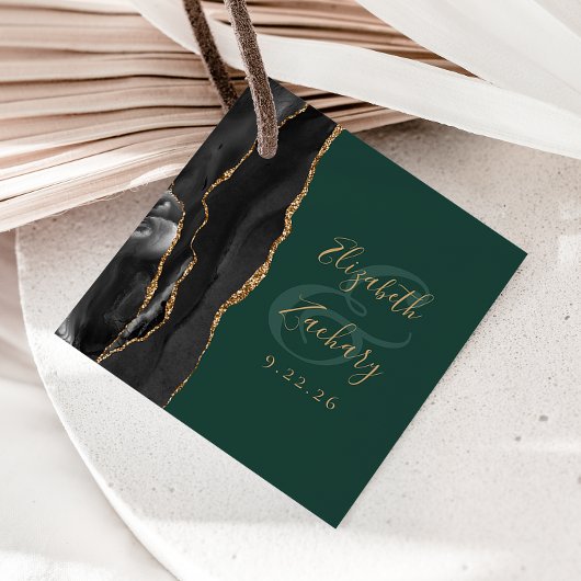 Agaat Script Zwart Goud Smaragd Groen Bruiloft Bedankjes Labels