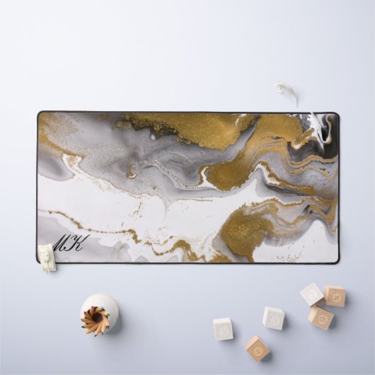 Agaat Zwart en Goud Marmer Custom Naam Letter Bureaumat (Kindertafel)