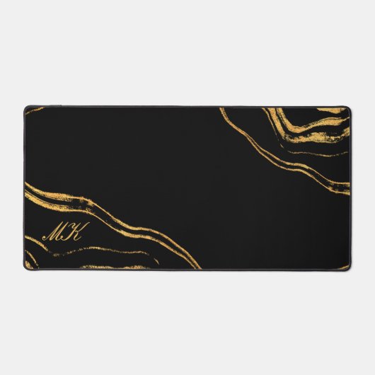 Agaat Zwart en goud Marmeren werveling Bureaumat (Voorkant)