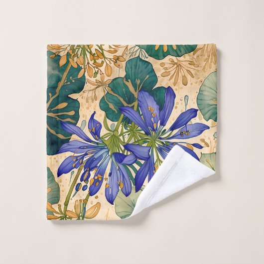 Agapanthus bleu profond sur Tan (Gant de toilette)