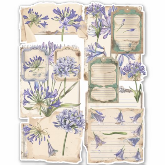 Agapanthus bloem Fussy Cut Ephemera 2 Sticker (Voorkant)