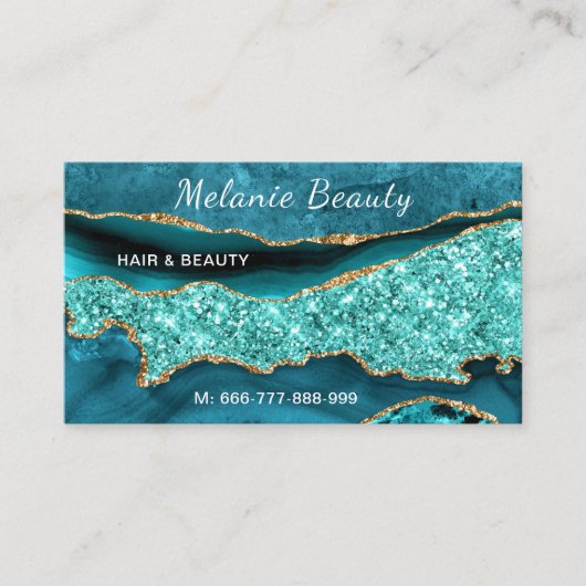 Agate Aqua Blue Turquoise QR Code Carte de visite (Devant)