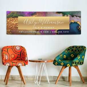 Agate aquarel goud paars groen blauw modern spandoek
