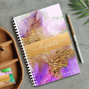 Agate aquarelle or rose violet vert script