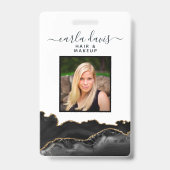 Agate Black en Gold Marble Salon ID Badge (Front)