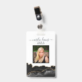 Agate Black en Gold Marble Salon ID Badge (Front with Clip)
