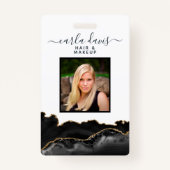Agate Black en Gold Marble Salon ID Badge (Voorkant)