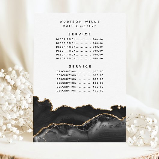 Agate Black en Gold Marble-serviceprijs Menu