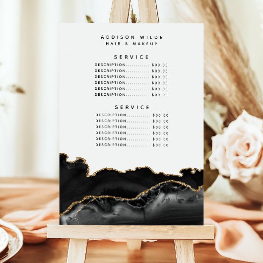 Agate Black en Gold Marble-serviceprijs Menu