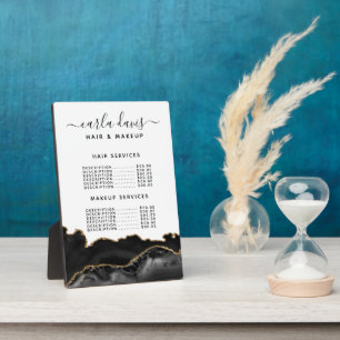 Agate Black Gold Marble Salon Prix Menu Plaque