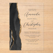Agate Black Gold Script Weddenschap Acryl Uitnodigingen (Voorkant)