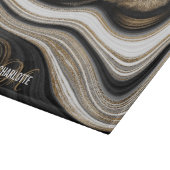 Agate Black white and gold liquid monogram name Snijplank (Hoek)