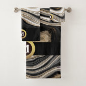 Agate black white gold monogram Bath Towel Set Bad Handdoek (Insitu)