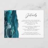 Agate Blauwgroen Blauw Zilver Script Trouwdetails Informatiekaartje (Voorkant)