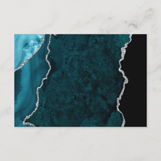 Agate Blauwgroen Blauw Zilver Script Trouwdetails Informatiekaartje (Achterkant)