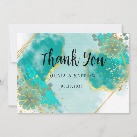 Agate Blauwgroen & Gold Floral Weddenschap Harteli Kaart (Voorkant)