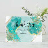 Agate Blauwgroen & Gold Floral Weddenschap Harteli Kaart (Staand voorkant)