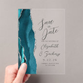 Agate Blauwgroen Silver Script Wedding Sla de datu Acryl Uitnodigingen (Insitu (Draagbaar))