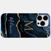 Agate Blue Glitter Marble Custom Name Letter Case-Mate iPhone Case (Achterkant (horizontaal))
