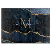 Agate Blue Gold Marble Custom Name Cutting Board Snijplank (Voorkant)