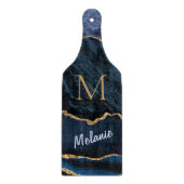 Agate Blue Gold Marble Monogram Name Cutting Board Snijplank (Voorkant)
