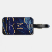 Agate Blue Gold Marble Name Letter Bagagelabel (Achterkant horizontaal)