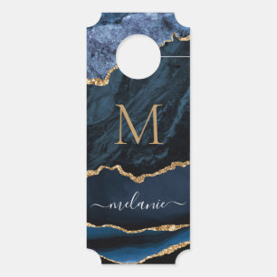 Agate Blue Gold Marble Name Letter door Hanger