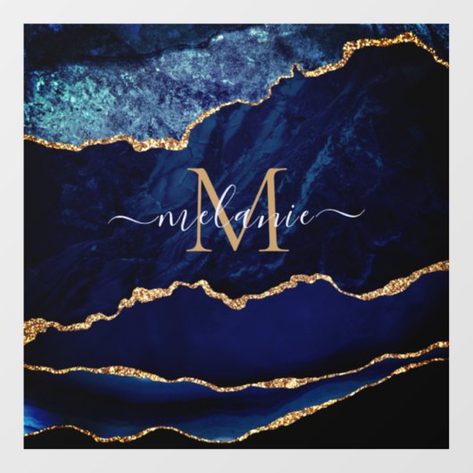 Agate Blue Gold Marble Name Letter Window Cling Raamsticker (Vel)
