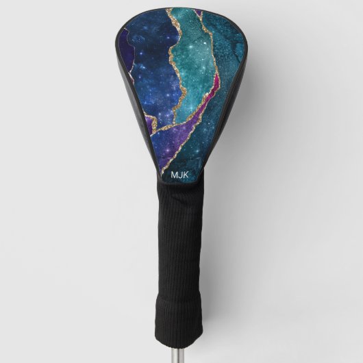 Agate Blue Paars Aqua Gold Veins Monogram Golfheadcover (Voorkant)