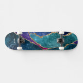 Agate Blue Paars Aqua Gold Veins Monogram Skateboard (Horizontaal)