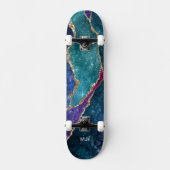 Agate Blue Paars Aqua Gold Veins Monogram Skateboard (Voorkant)