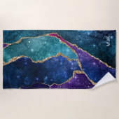 Agate Blue Paars Aqua Gold Veins Monogram Strandlaken (Voorkant)