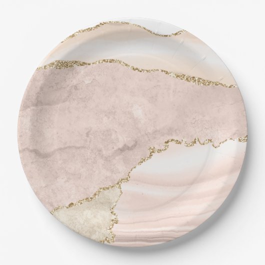 Agate Blush & Gold Glitter Weddenpapier Bord (Voorkant)