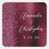 Agate Bourgondië Glitter Script Bruiloft Vierkante Sticker (Voorkant)