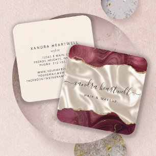 Agate Bourgondië Goud Glitter Ivoor Zijde Vierkante Visitekaartje