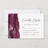 Agate Bourgondië Zilver Modern Script Wedding RSVP Kaartje (Voorkant)