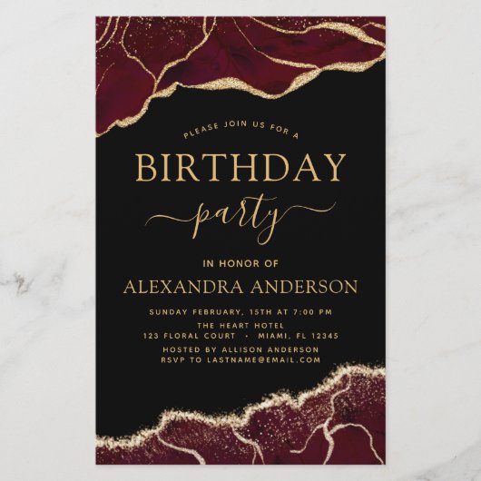 Agate Burgundy Birthday Party Any Age Invision (Voorkant)