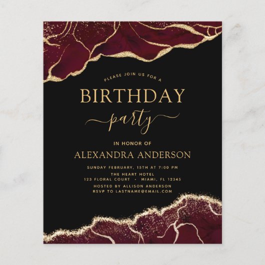 Agate Burgundy Birthday Party Any Age Invision Flyer (Voorkant)