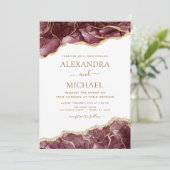 Agate Burgundy Gold Faire-part de mariage (Debout devant)