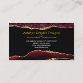 Agate Burgundy & Gold Faux Glitter Visitekaartje (Achterkant)