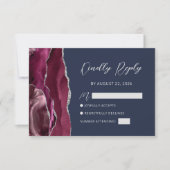 Agate Burgundy Silver Navy Blue Wedding Carte RSVP (Devant)