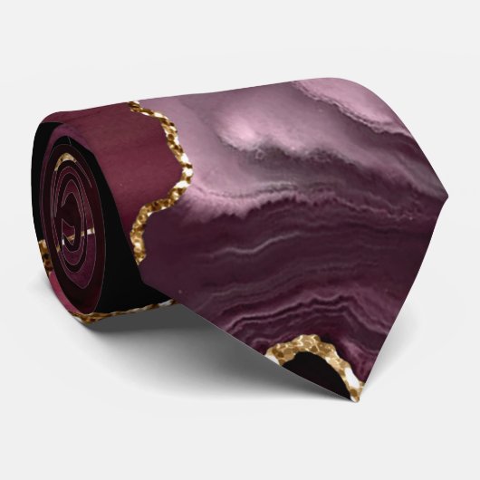 Agate Burgundy Wedding-patroon Stropdas (Opgerold)