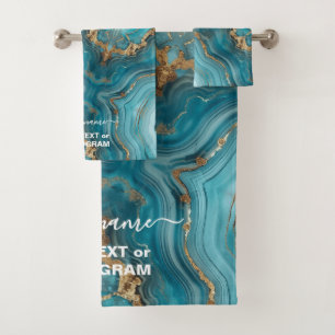 Agate de Parties scintillant Turquoise et Or
