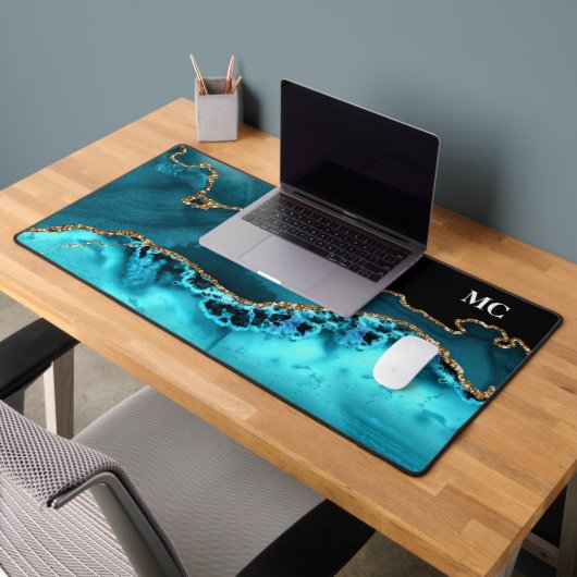 Agate de Parties scintillant turquoise et or avec (Bureau 2)