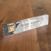 Agate Desk Naam Bord Zwart en Wit Goud Glitter Naambordje (Zijkant)
