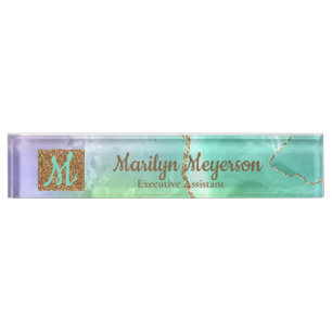 Agate Desk Nom Plaque Nom Purple Blue Gold