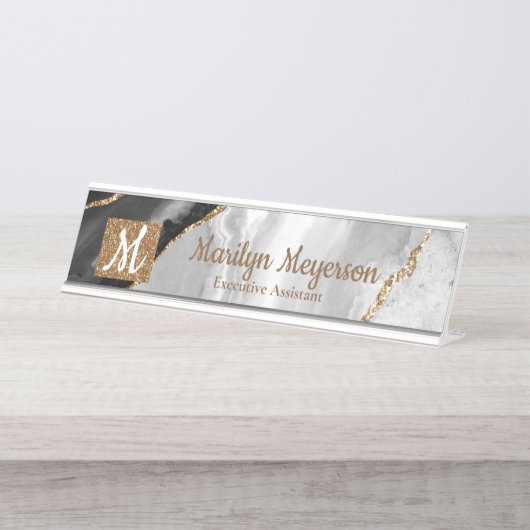 Agate Desk Nom Plaque Parties scintillant en or no (Devant)