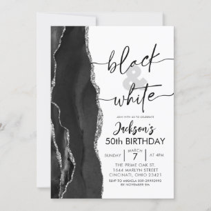 Agate Elegant Black White Birthday Party Kaart