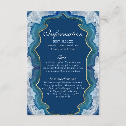 Agate Elegant  Blue Blauwgroen Geode Information Informatiekaartje (Voorkant)