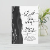 Agate Elegant Zwart Wit Verjaardagsfeest Kaart (Staand voorkant)